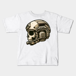 Tactical Skull Dominance Tee: Where Strength Meets Edgy Elegance Kids T-Shirt